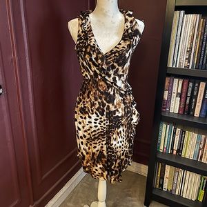 Sleeveless Cheetah Print MIDI Cocktail Dress